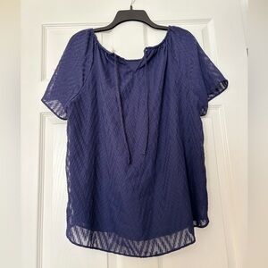 Sheer Navy Blue Chevron Pattern Blouse